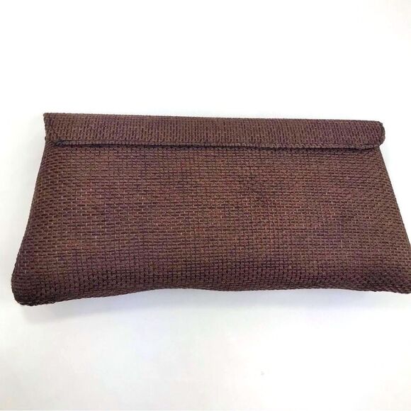 Boutique Brown Burlap and Bead Medallion Summer Envelope Clutch Bag NWOT - Picture 5 of 14